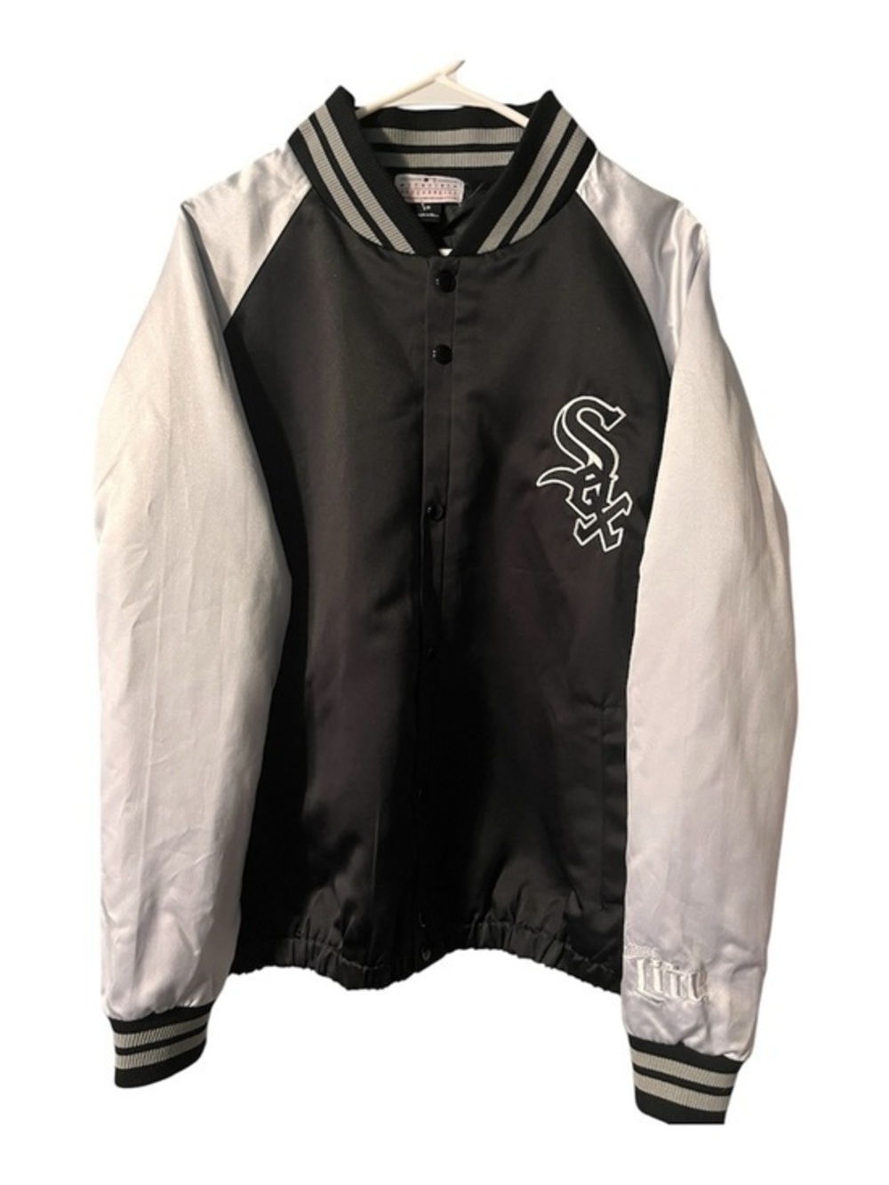 Genuine Merchandise Black and Gray Striped Collar Satin Jacket